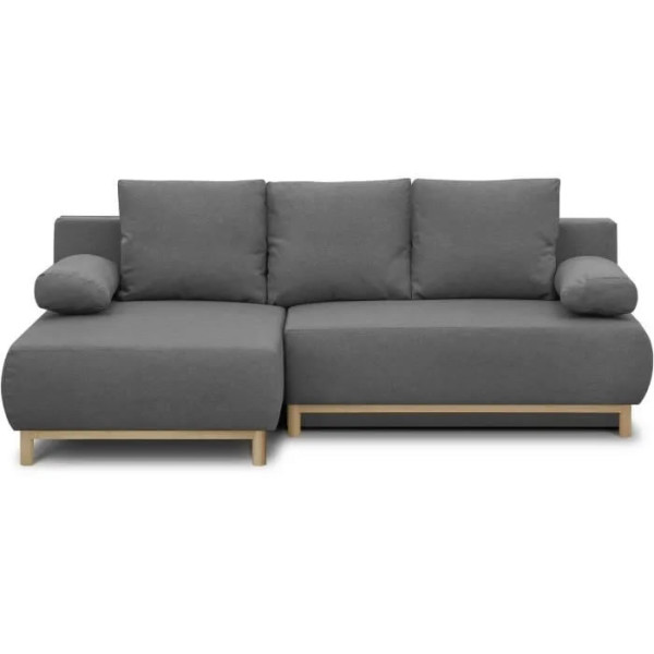 Canapé d'angle gauche convertible MIKA 3 places - Tissu gris clair