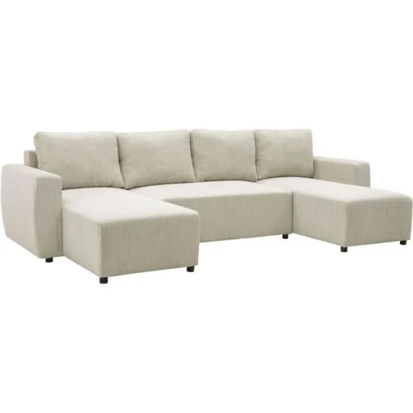 Canapé d'angle convertible panoramique PHARELL 7 places - Velours côtelé beige