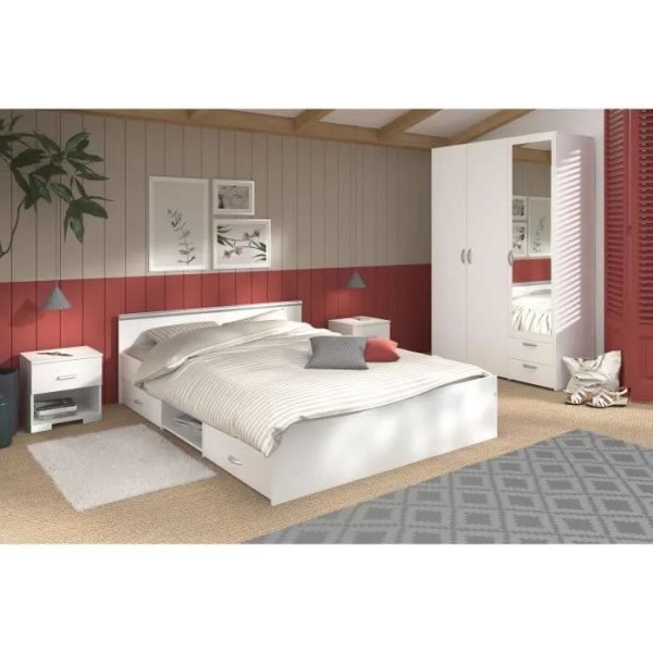 Chambre complète adulte ZODIAC : Lit 140x190 avec tiroir + Armoire 3 portes et 2 tiroirs + 2 chevets